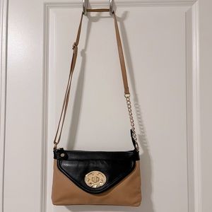 Emma Fox Crossbody Leather Bag in camel and black with gold accents